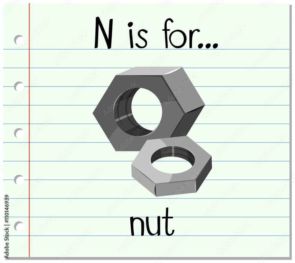 Flashcard letter N is for nut