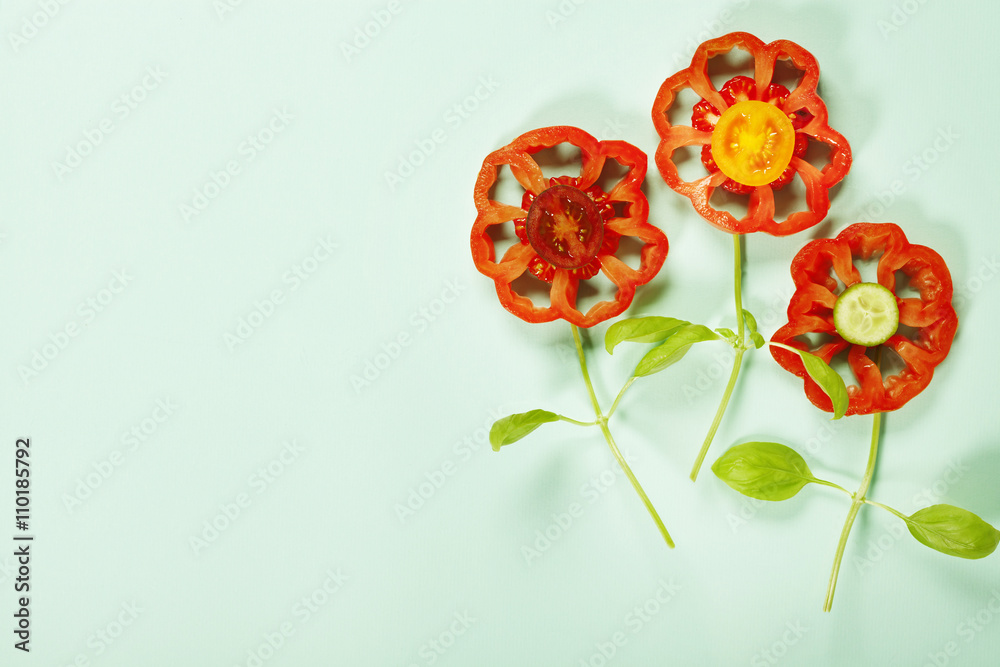 Cute flowers made of fresh organic vegetables