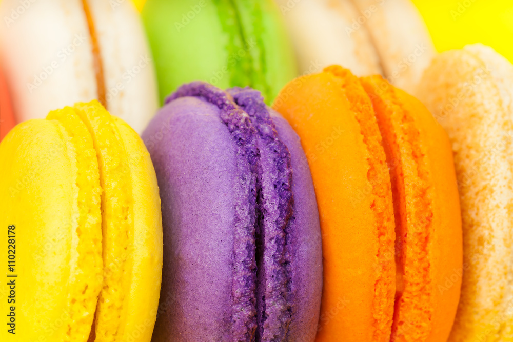 Delicious French colorful macarons in a box