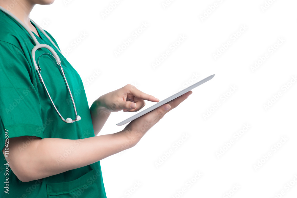 Doctor using digital tablet