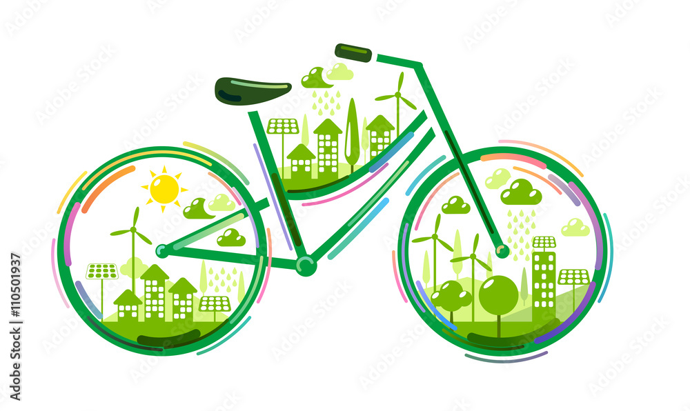 Bicycle with green city