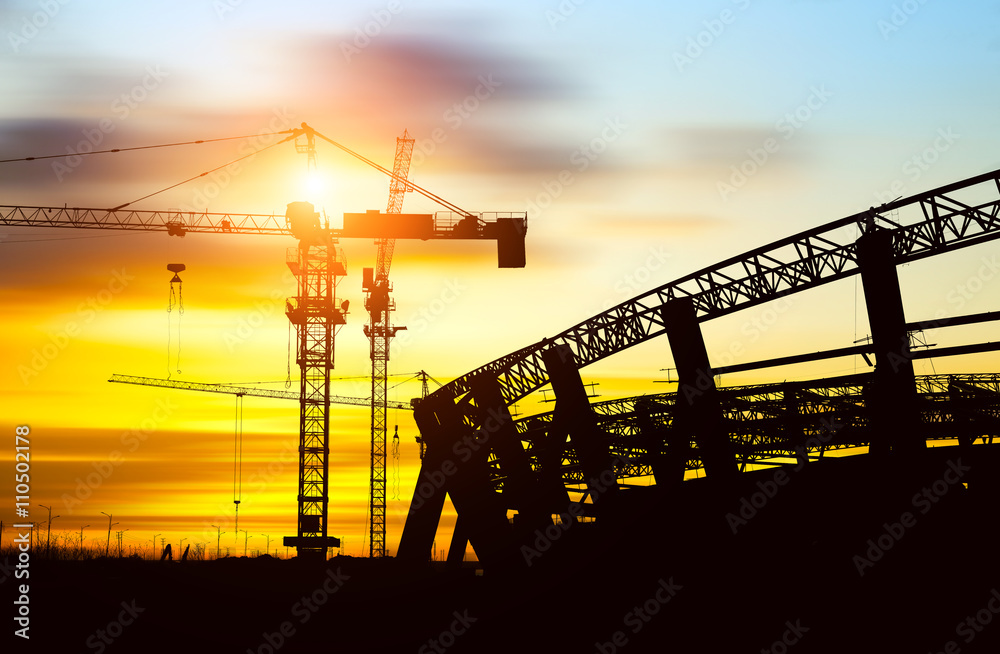 Silhouette of construction site