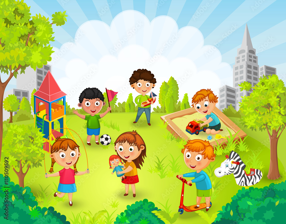 Children playing in the park vector illustration