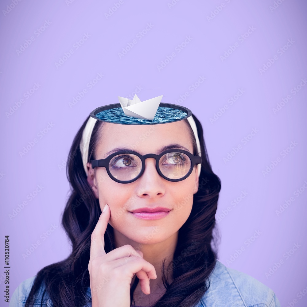 Composite image of thinking brunette