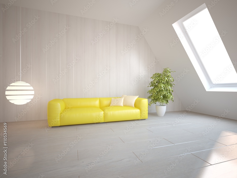 white interior design of living room -3D illustration