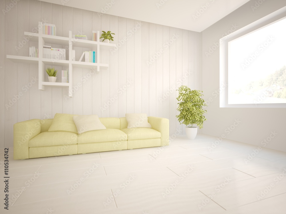 white interior design of living room -3D illustration