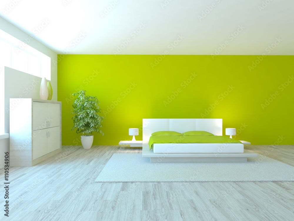 white interior design of bedroom -3D illustration