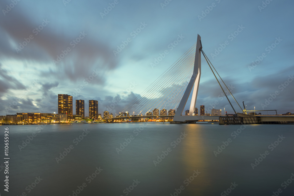 Rotterdam Skyline at night in Netherlands