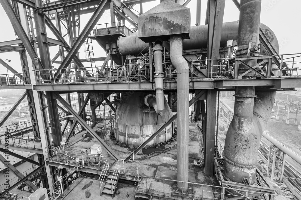 Industrial pipeline equipment scene in the old steel mill