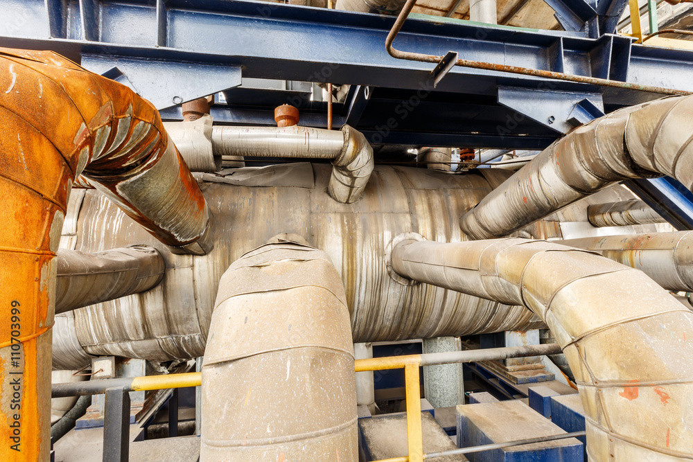 Industrial water cooling evaporator pipeline equipment in the old steel mill