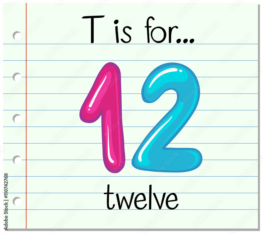 Flashcard letter T is for twelve