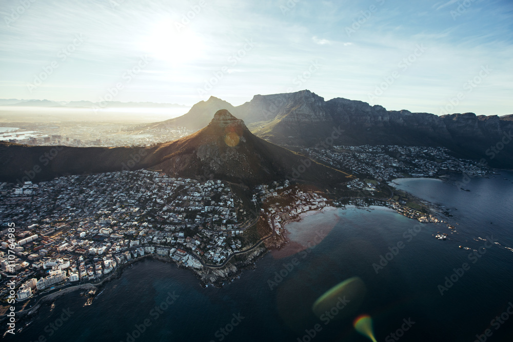 Aerial view of cape town city with devils peak