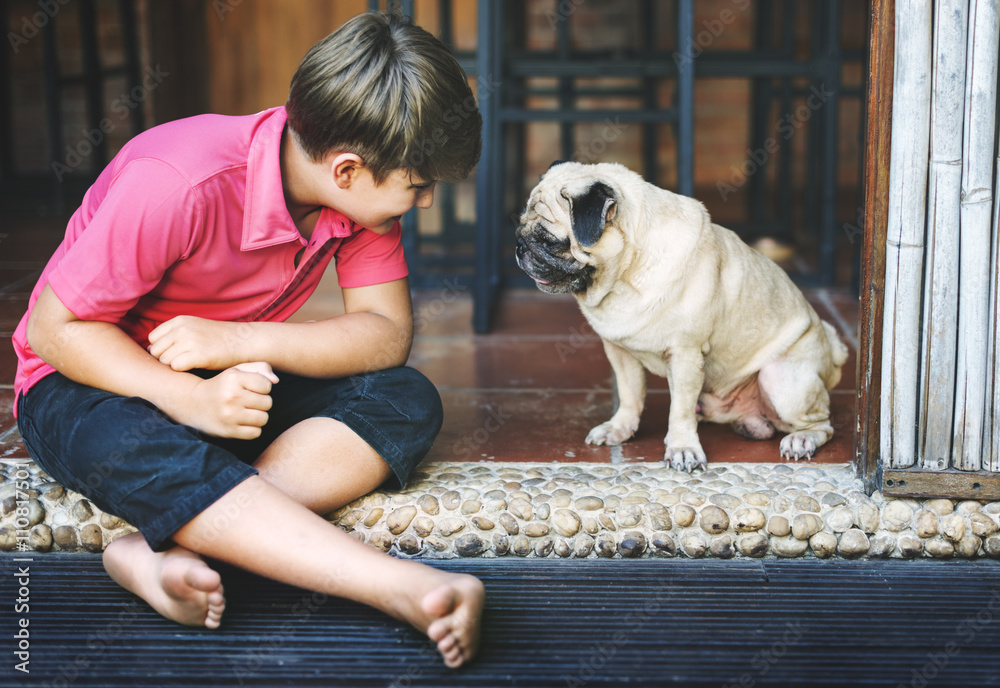 Boy Playful Doggy Friend Togetherness Concept