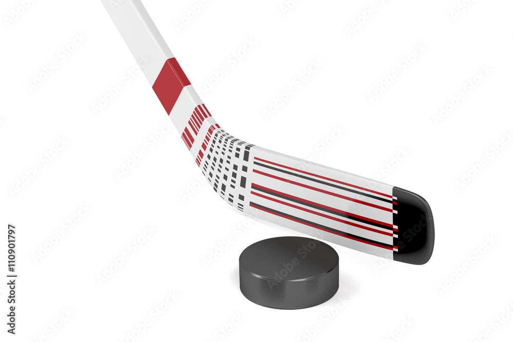 Ice hockey stick and puck