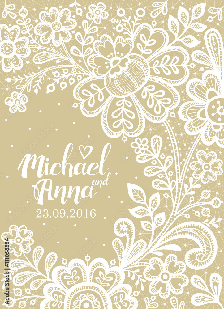 Lace. Card with a white lace. Floral Background Lace. Wedding invitation lace.Vector greeting card.