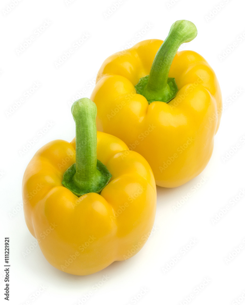 Group of sweet yellow peppers isolated on white background