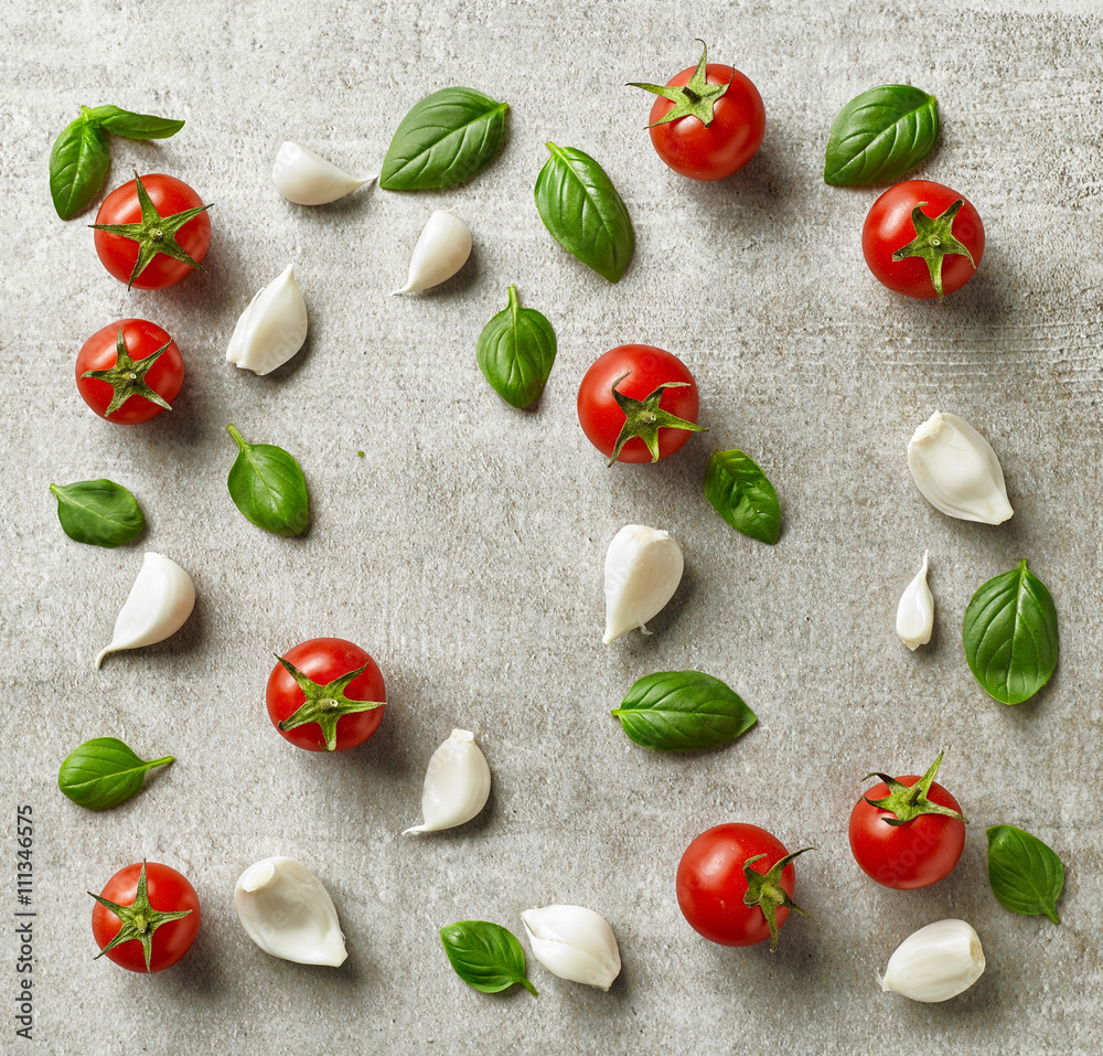 fresh vegetables on gray stone background