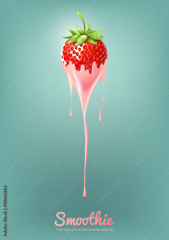 Strawberry Yogurt and Smoothie milk with fruit, Juice concept, Vector Illustration