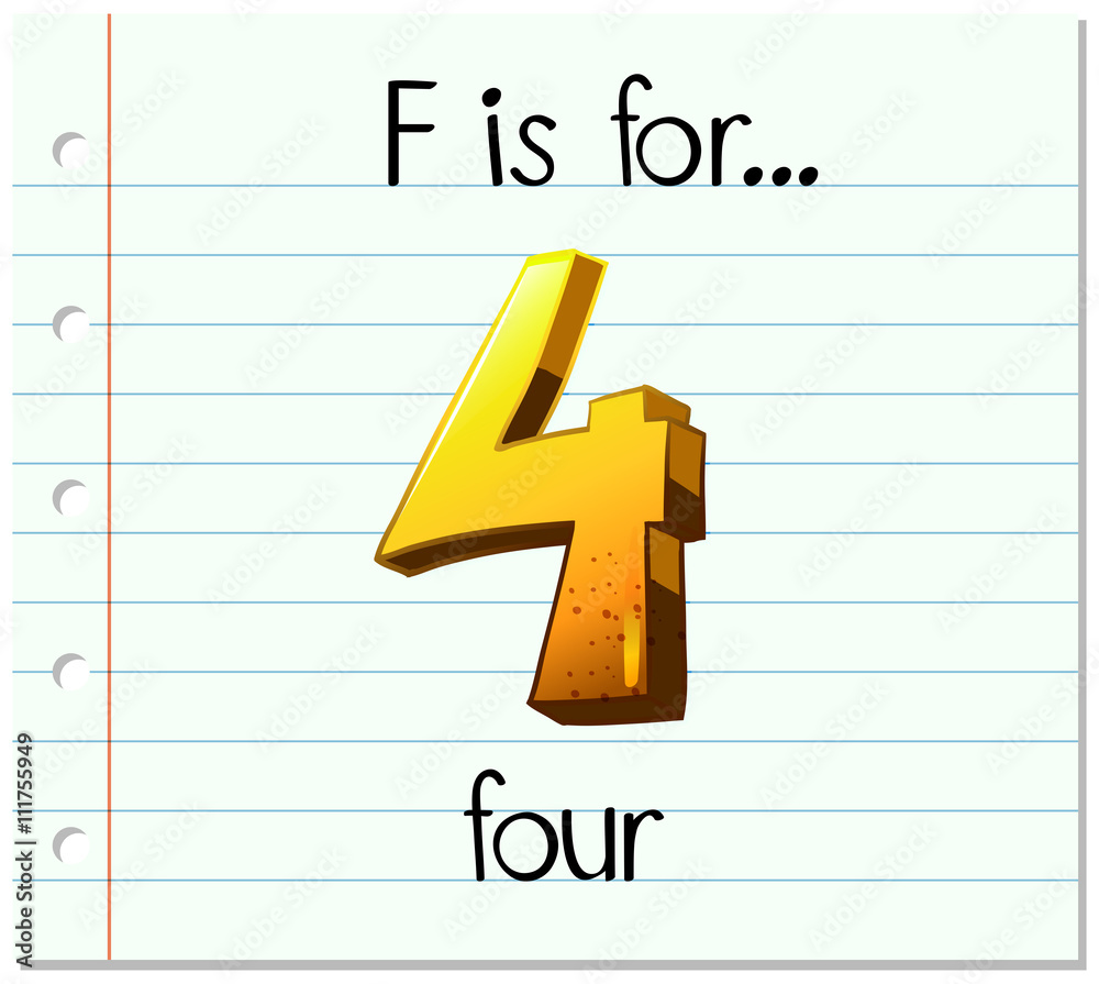 Flashcard letter F is for four