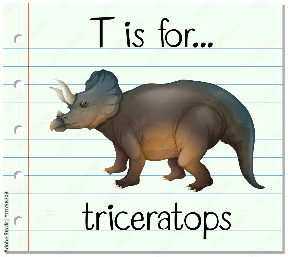 Flashcard letter T is for triceratops