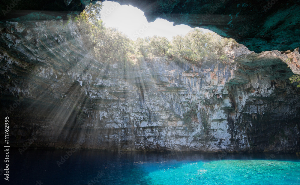 Melissani lake on Kefalonia island, Greek famous tourist place