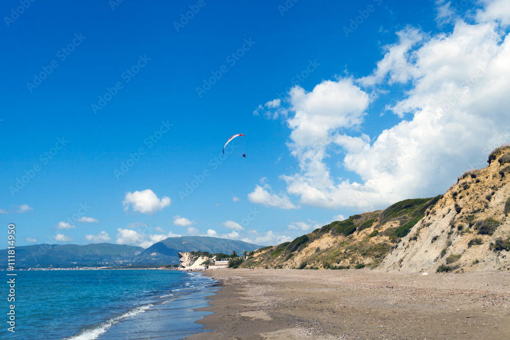 Sandy beach in hot summer day Kalamaki Zakynthos Greece