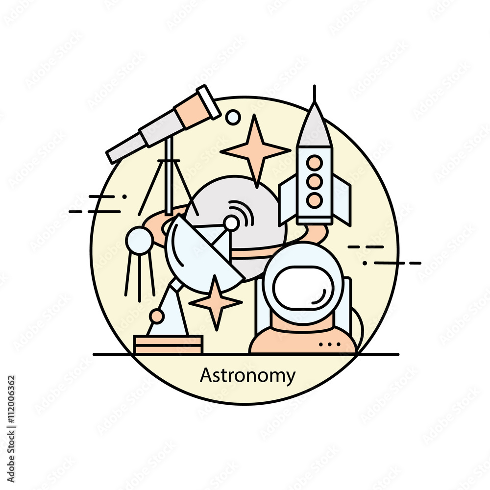 Modern color thin line concept of astronomy and space.