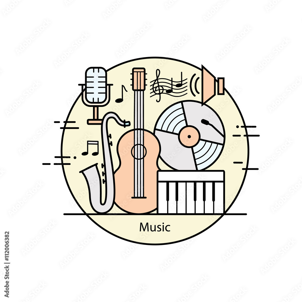 Modern color thin line art design music.