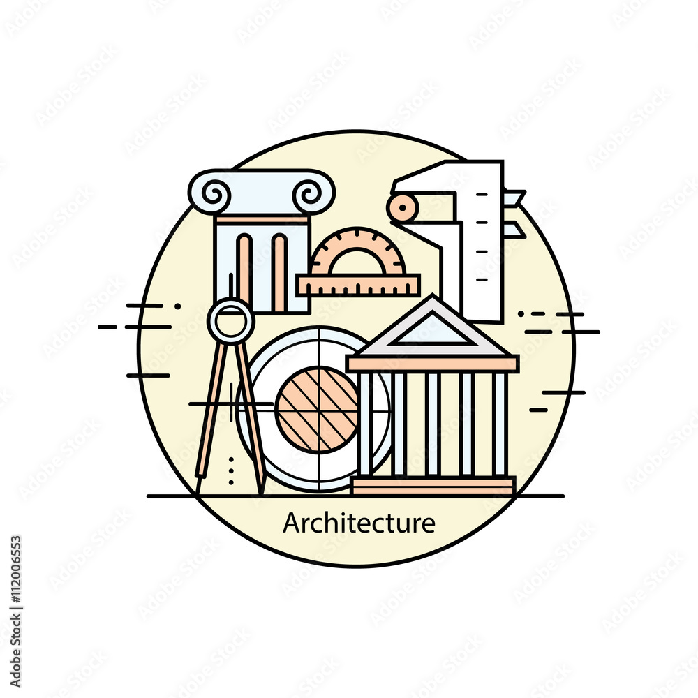 Modern color thin line art design architecture and construction.