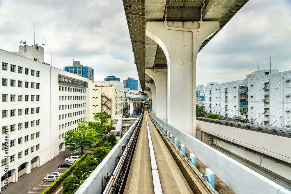 Yurikamome line on the Rainbow bridge in Tokyo