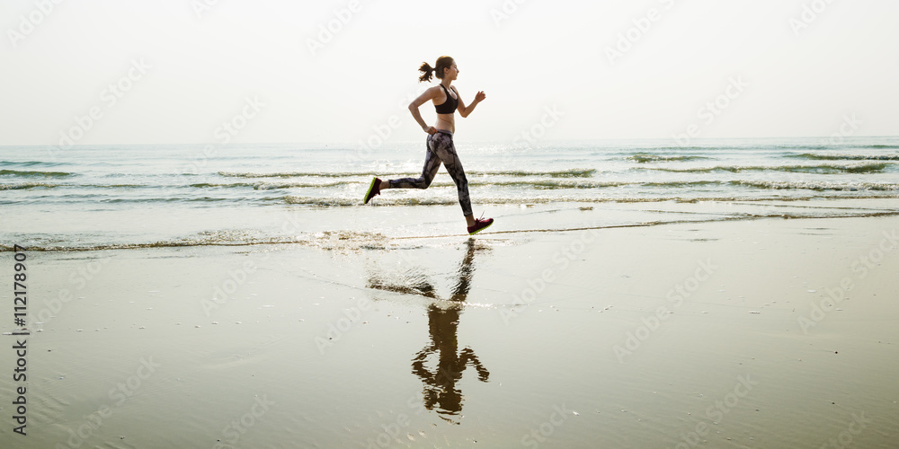 Run Sea Sand Sport Sprint Relax Exercise Beach Concept