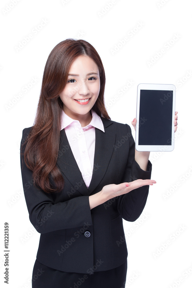 Business woman show tablet pc