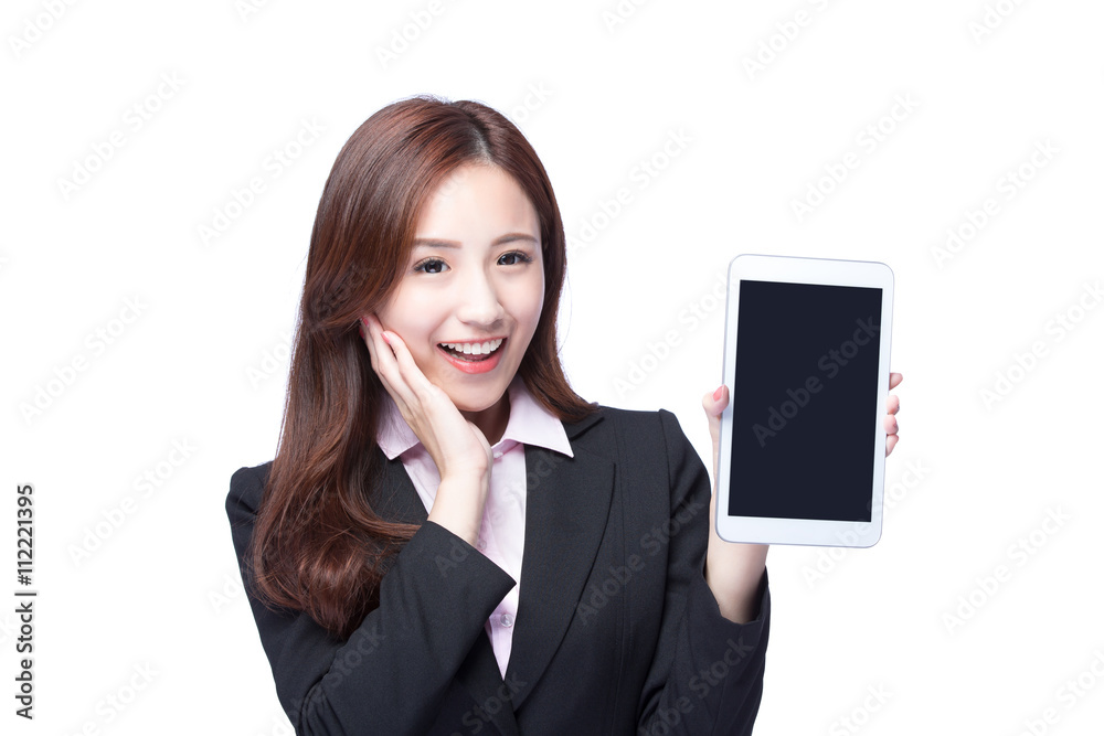 Business woman show tablet pc