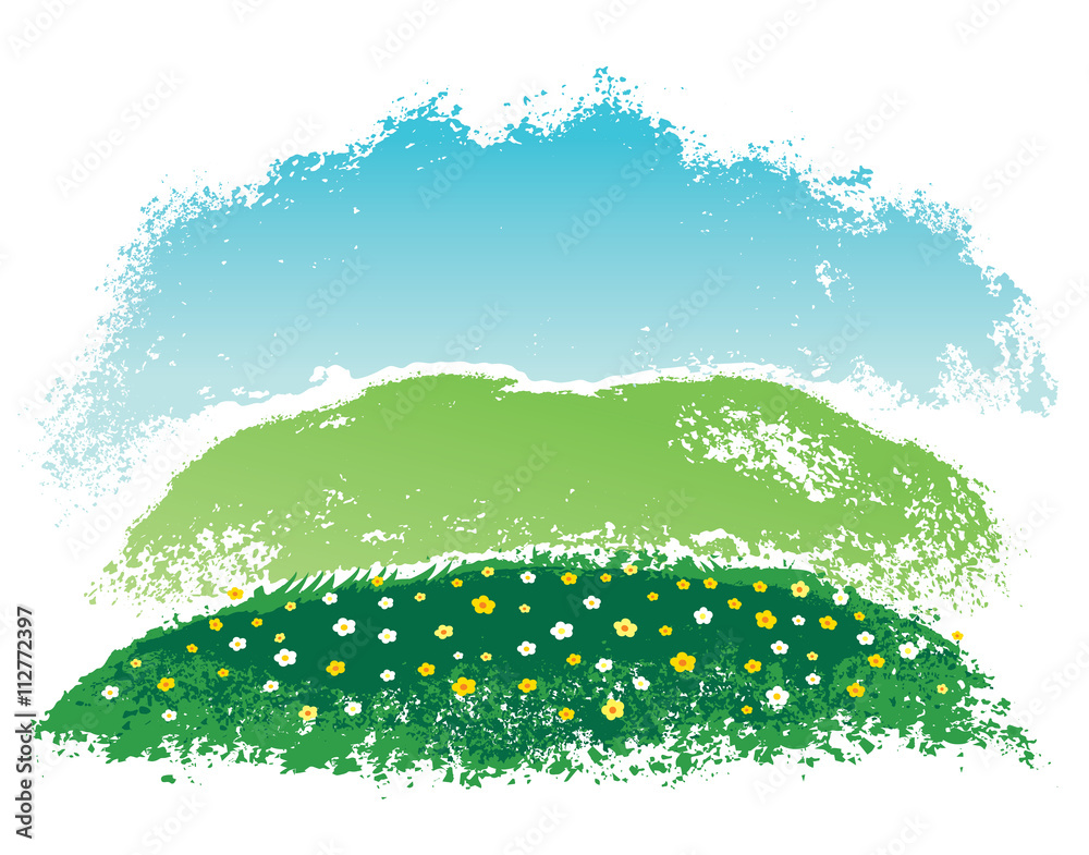 Hilly countryside. Rural landscape, vector Illustration. Hand drawn illustration.