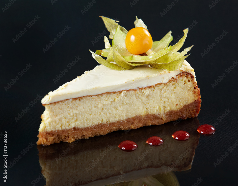 cheese cake on black background