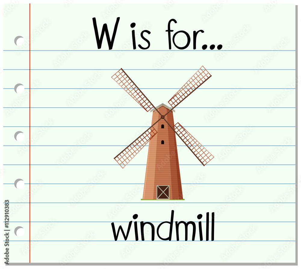 Flashcard letter W is for windmill