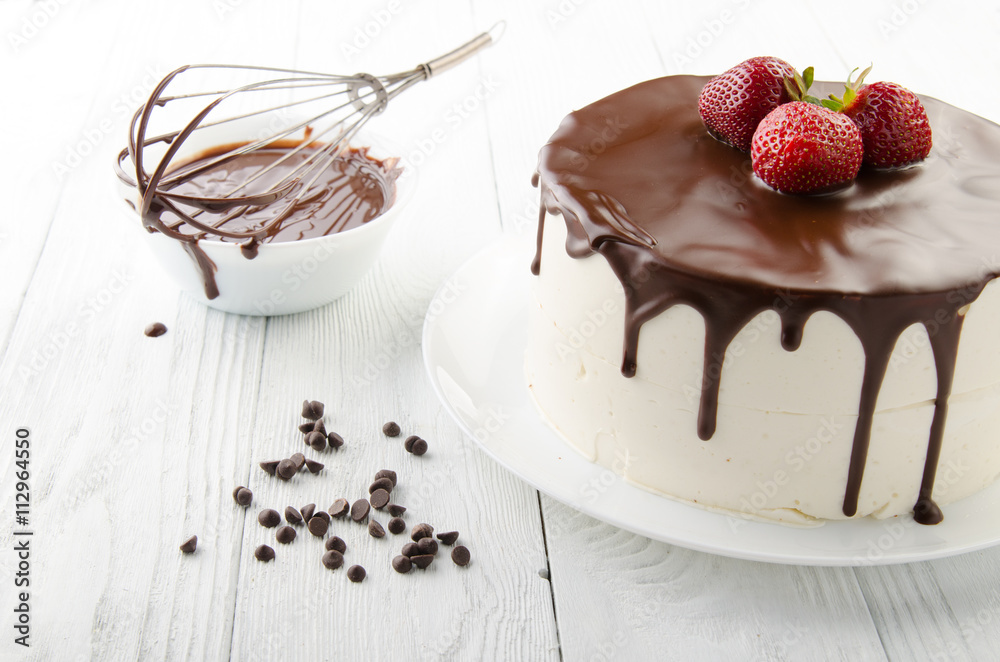 The process of making chocolate Cake filled with glaze. Birds milk.