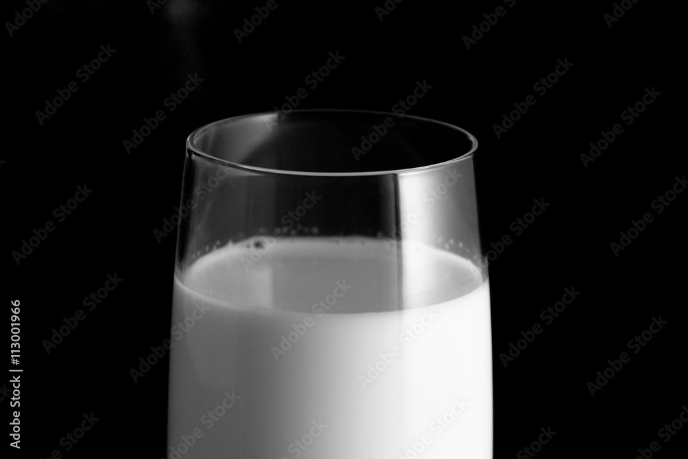 Glass of Milk Black and White