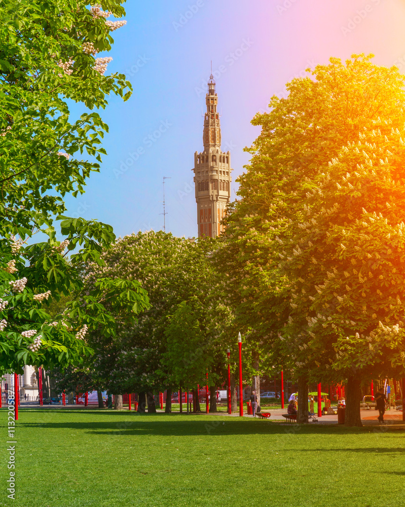 Summer view of Park Jean-Baptiste Lebas in Lille France