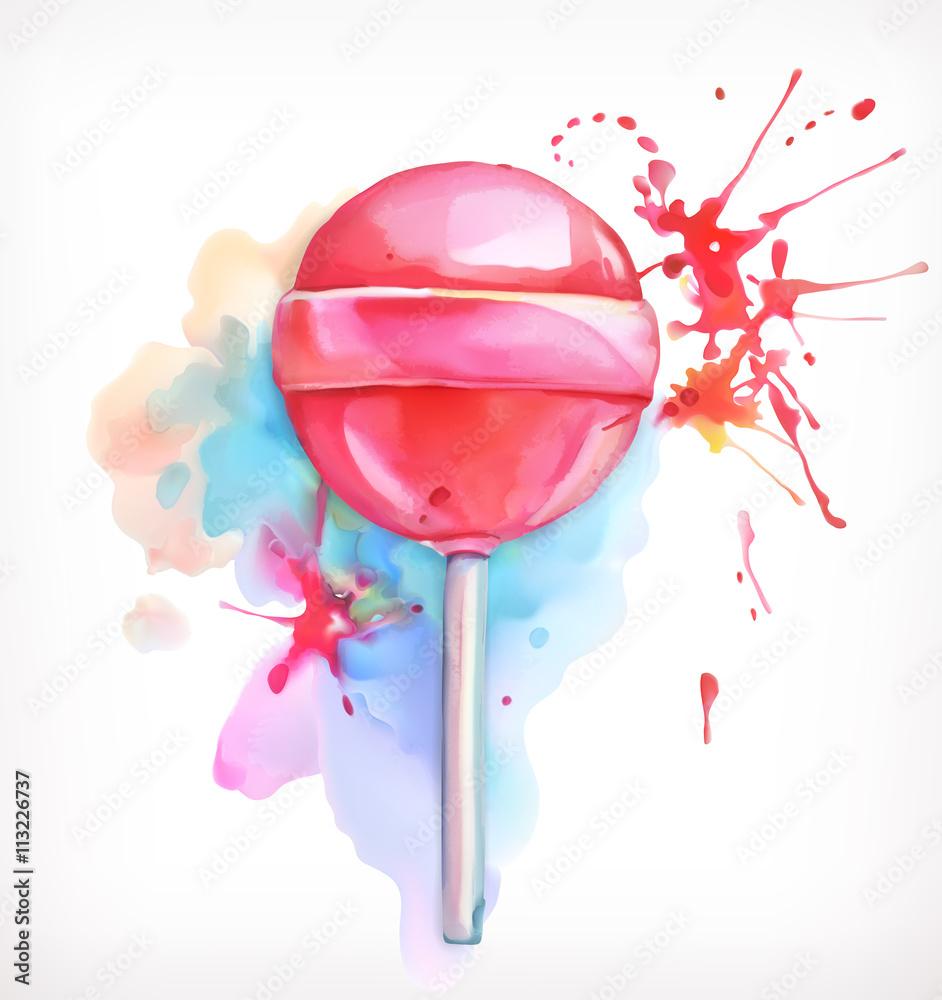 Lollipop candy vector illustration, watercolor painting, isolated on white background