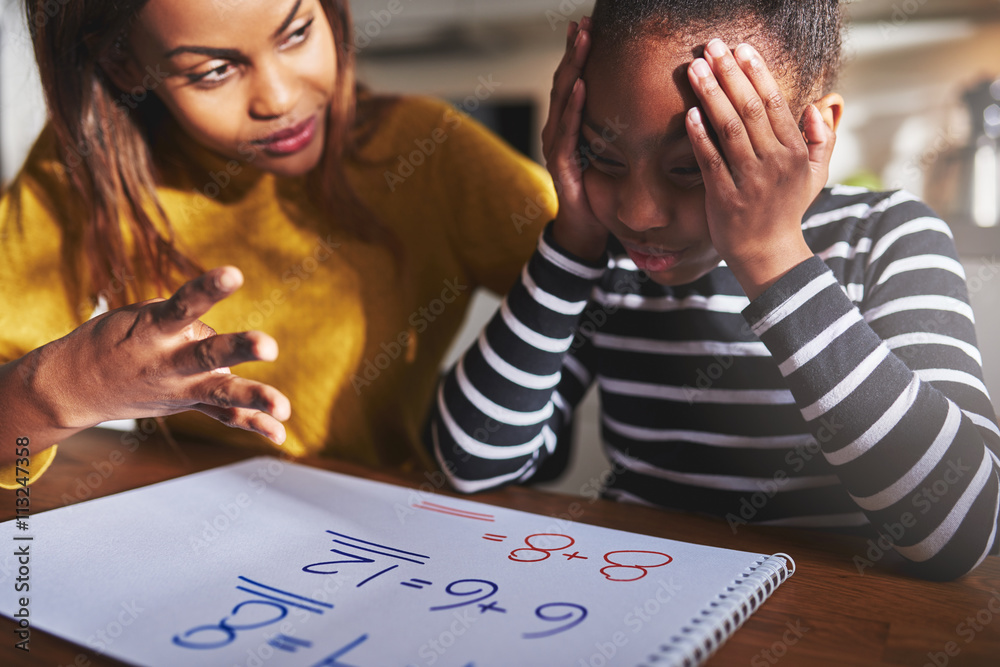 Mother learning child to calculate