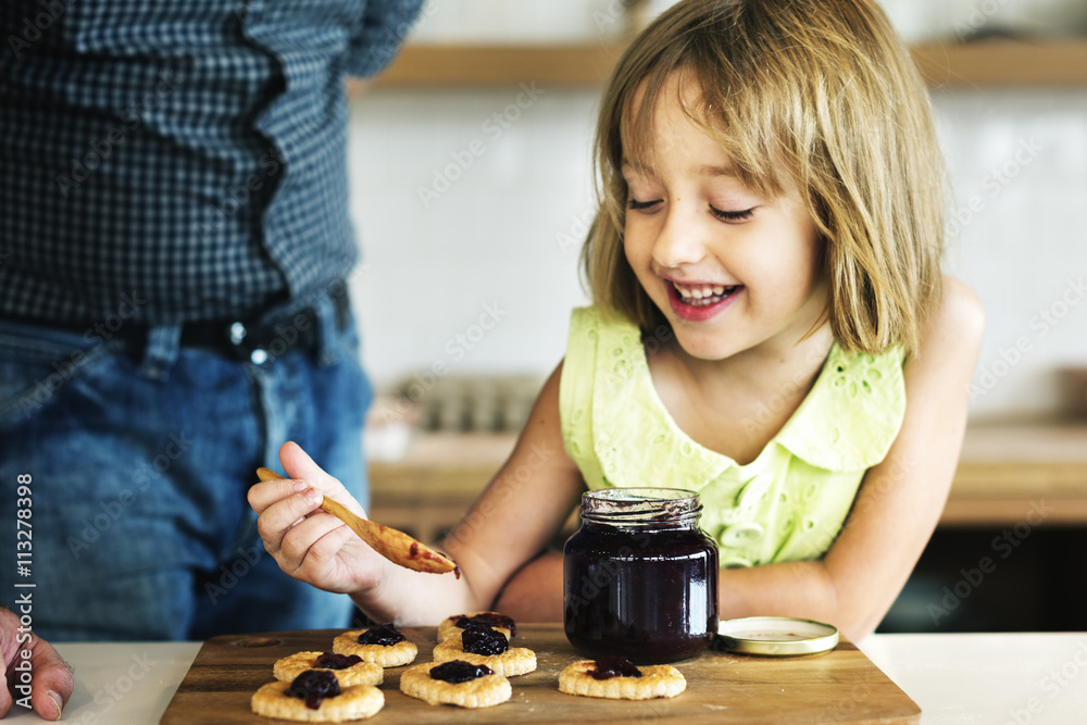 Little Girl Grandfather Bake Cookie Concept