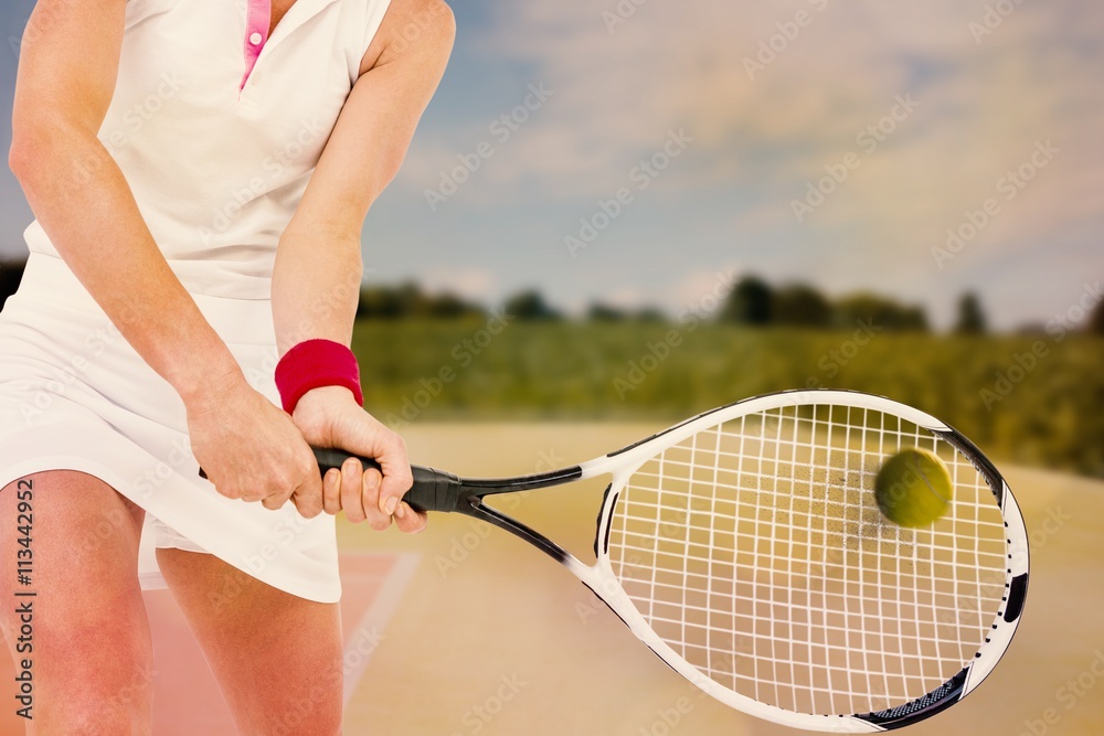 Composite image of athlete playing tennis 