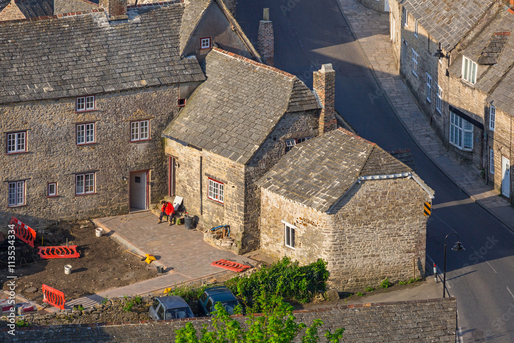 Architecture of the Corfe Castle village in County Dorset, UK