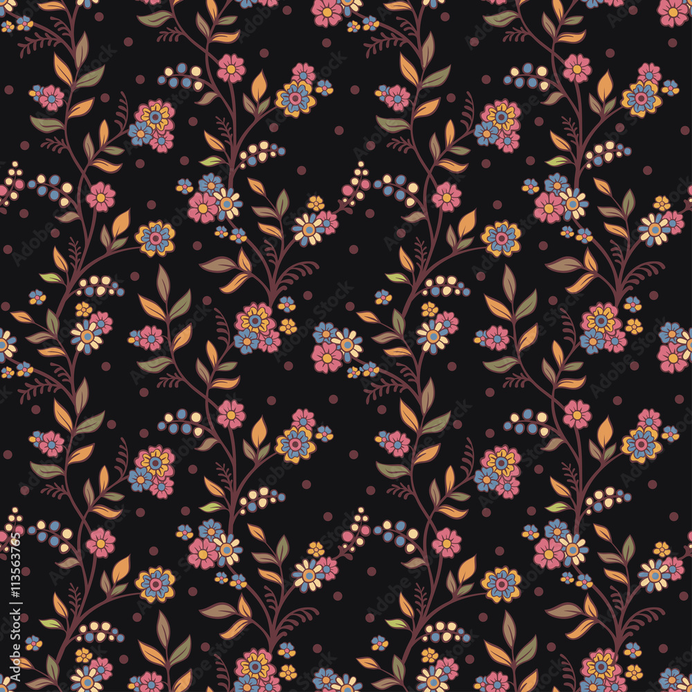 Retro romantic floral background with flowers. Vector floral seamless pattern.