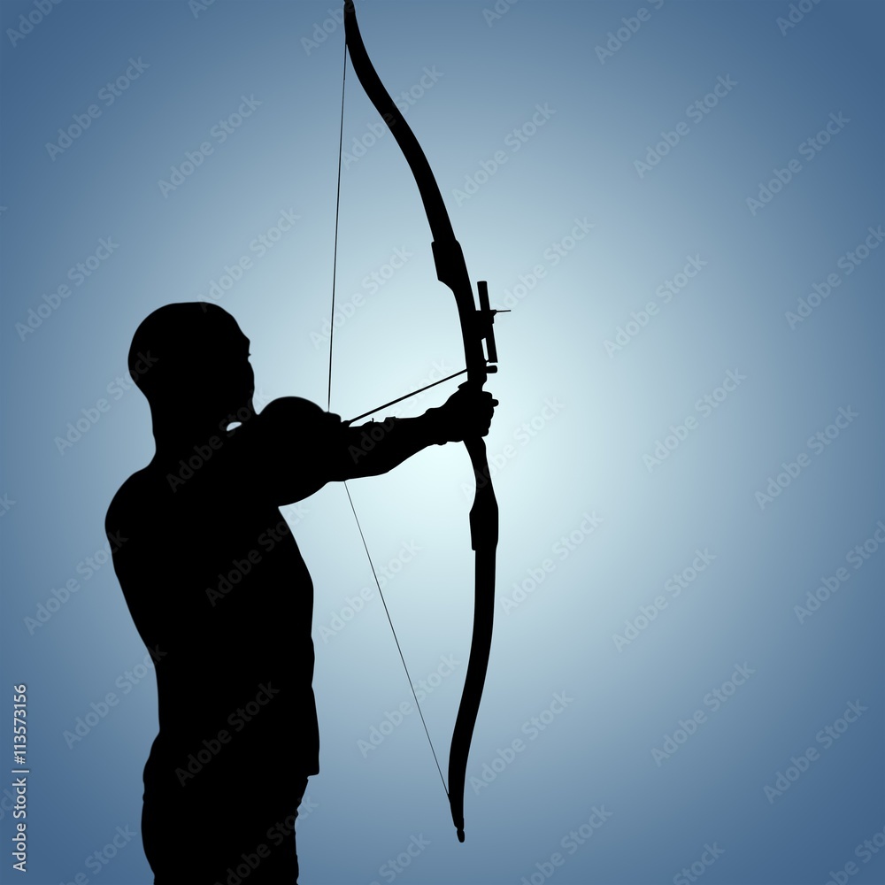 Image of rear view of sportsman doing archery