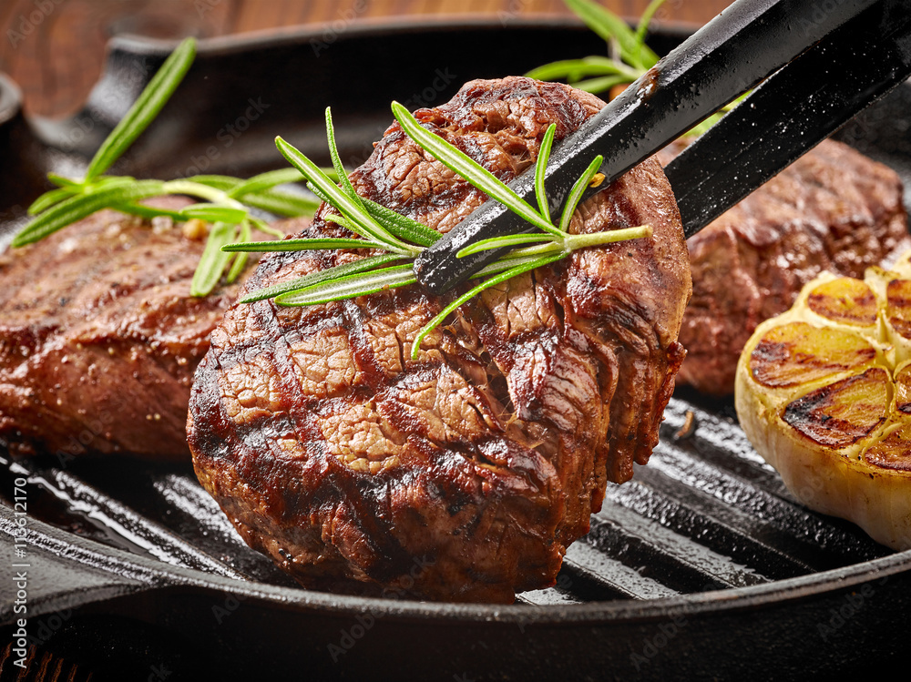 beef steak on cooking pan