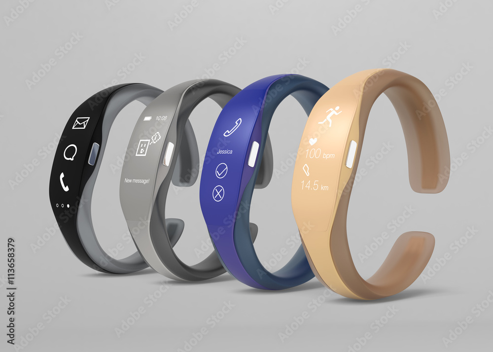 Smart bands with rubber bracelet. 3D rendering image with clipping path.