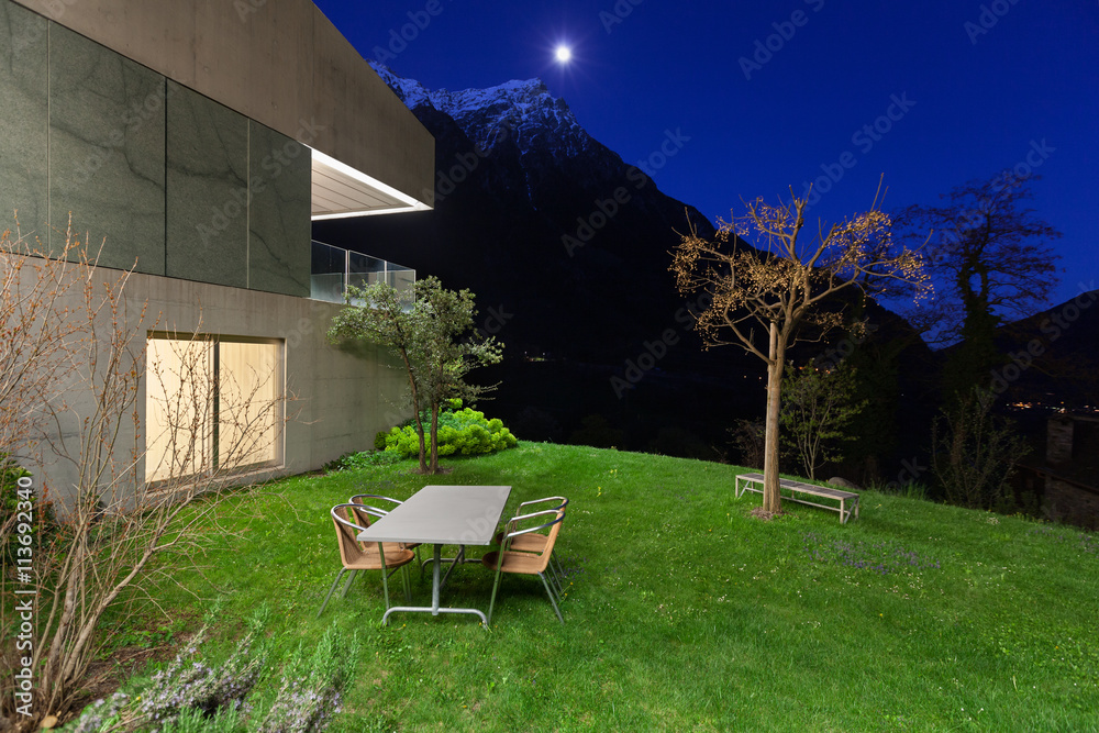 concrete house, night scene