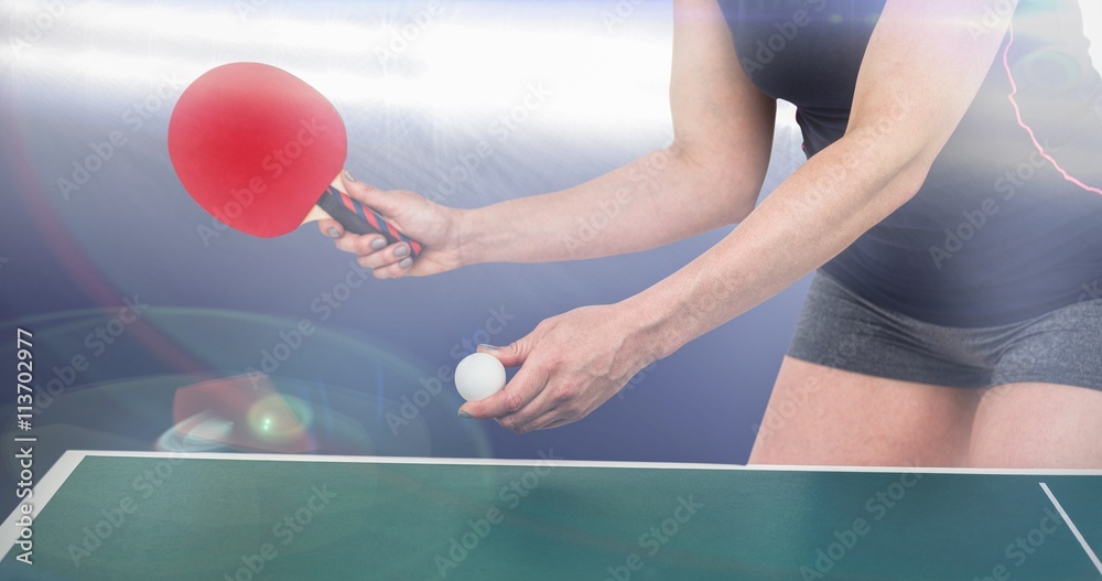 Composite image of female athlete playing table tennis